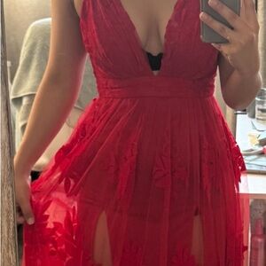 Windsor Red Floral Appliqué Sheer Skirt